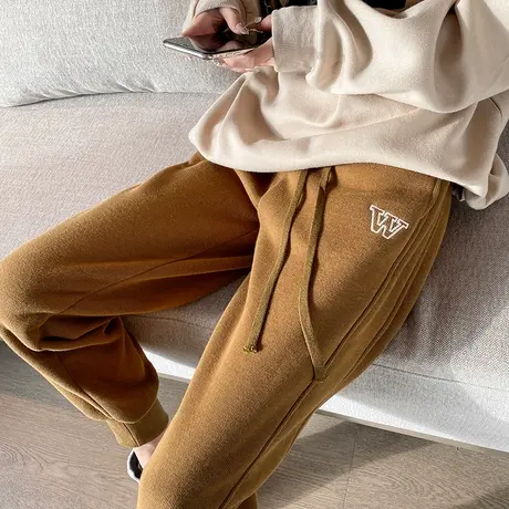 加绒运动裤女秋冬季宽松显瘦束脚羊羔绒裤子加厚2023新款休闲卫裤商品大图