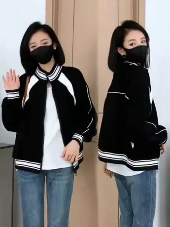 短款棒球服外套女春秋新款2023年爆款小个子欧货复古百搭开衫上衣商品大图
