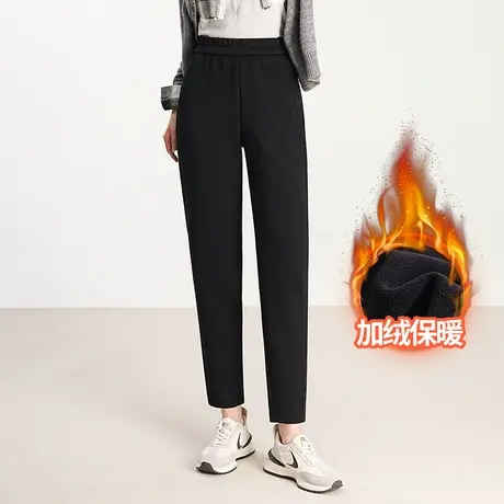 黑色直筒裤女2023年秋冬新款加绒加厚高腰显瘦休闲裤小个子九分裤商品大图