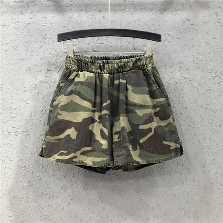 欧货牛仔短裤女春夏新款欧洲站迷彩色个性休闲松紧腰显瘦阔腿热裤图片