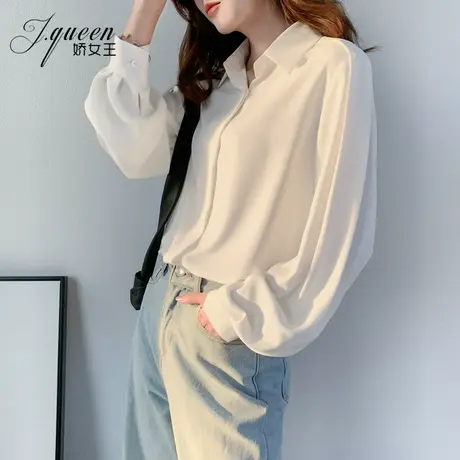 白色衬衫女宽松显瘦气质垂感雪纺衫慵懒风休闲百搭秋季长袖衬衣商品大图