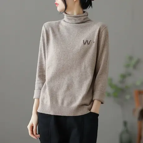 dza 文艺复古宽松高领针织衫女士短款打底衫冬季新款休闲内搭毛衣图片