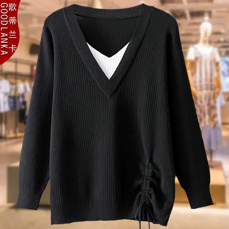 年轻气质胖妈妈冰丝上衣春秋新款洋气减龄大码女装弹力针织打底衫商品大图