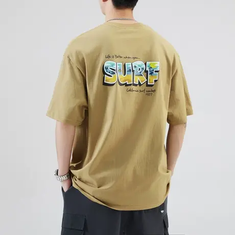 夏天男士纯棉短袖夏季薄款男生宽松T恤夏装男款潮流圆领半袖夏款商品大图