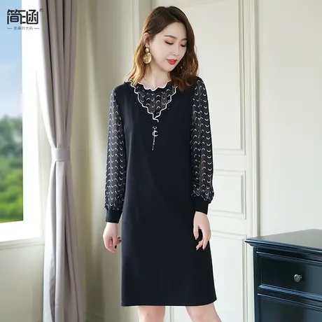 简涵胖妹妹洋气显瘦连衣裙宽松雪纺长袖遮胯贵夫人大码胖mm春装裙商品大图