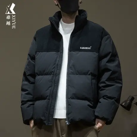 羽绒服男士2023新款冬季加厚灯芯绒拼接青少年保暖立领面包服外套商品大图