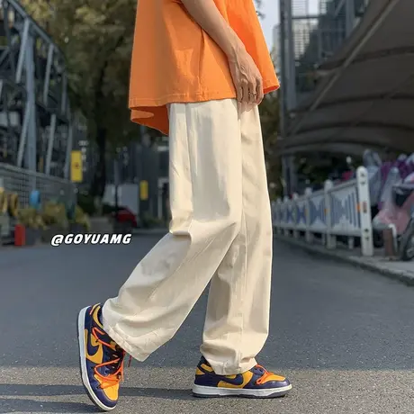 欧美高街裤子男秋季新款潮流百搭宽松直筒休闲裤潮牌拖地阔腿长裤商品大图