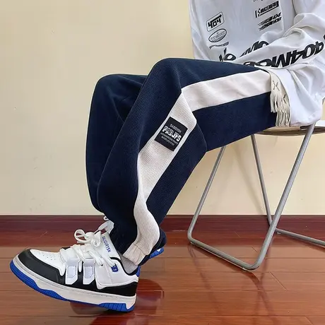 加绒运动卫裤男秋冬束脚裤青少年休闲裤潮牌大码重磅灯芯绒长裤子图片