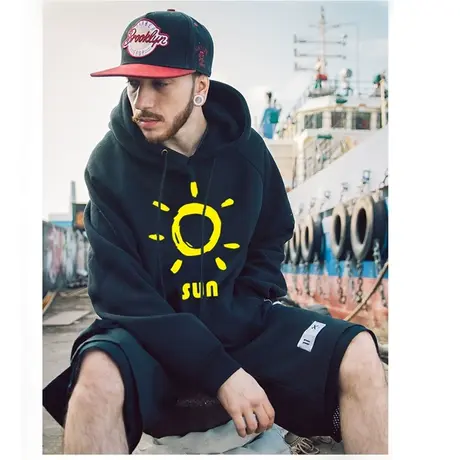 欧美潮牌外套男装套头带兜帽加肥加大码加绒加厚秋冬款连帽卫衣男图片