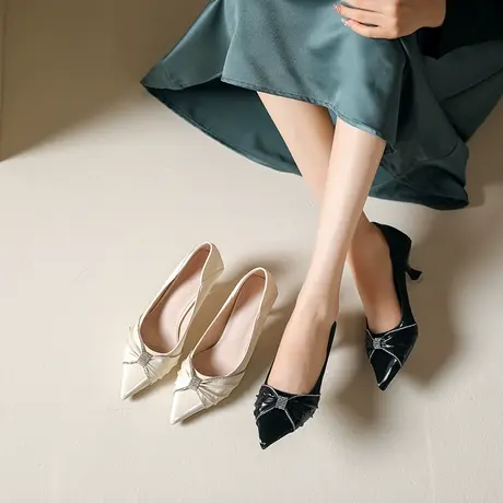 尖头浅口职业高跟鞋女细跟2024年春夏新款性感女神范百搭浅口单鞋图片