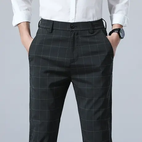 夏季薄款格子格纹西裤男士直筒宽松九分休闲裤子商务正装西服西装商品大图