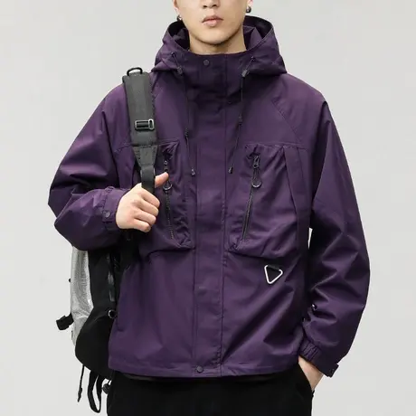 设计感多口袋户外防风连帽冲锋衣外套秋冬季男装高端痞帅长袖夹克商品大图