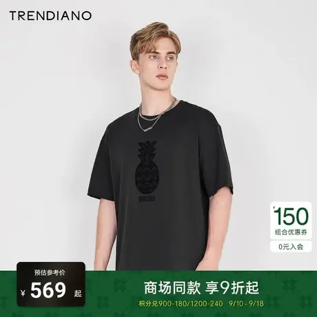TRENDIANO官方2023新款春夏季短袖圆领美式t恤男款打底衫情侣款图片