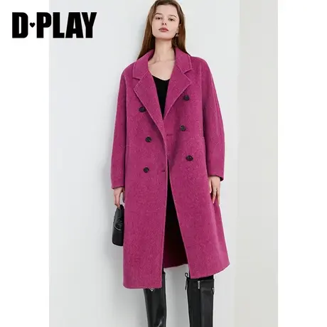DPLAY 冬轻奢气质玫粉重磅羊毛双面呢翻驳领中长款大衣女图片