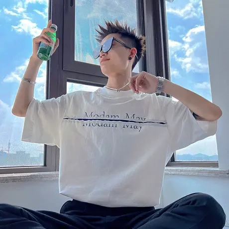 个性潮牌字母拼接设计感短袖t恤休闲ins风半截袖学生痞帅夏天T恤商品大图