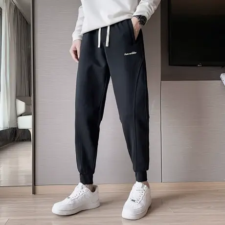 加绒卫裤男冬季2023简约宽松加厚束脚休闲裤潮牌字母哈伦运动裤商品大图