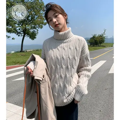 yoe毛衫女秋冬高领毛衣日系慵懒设计感小众软甜高级感温柔风宽松图片