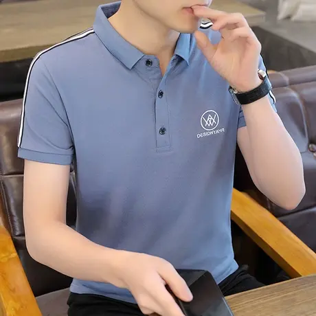 短袖t恤男有领保罗翻领polo衫商务中国潮牌夏季冰丝白色带领半袖商品大图