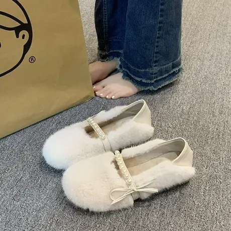 两穿女鞋毛毛鞋秋冬外穿2024新款鞋子一脚蹬豆豆鞋棉鞋加绒孕妇鞋图片