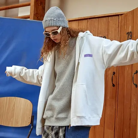 欧美街头oversize卫衣男潮牌ins连帽情侣装冬季大码男装开衫外套商品大图