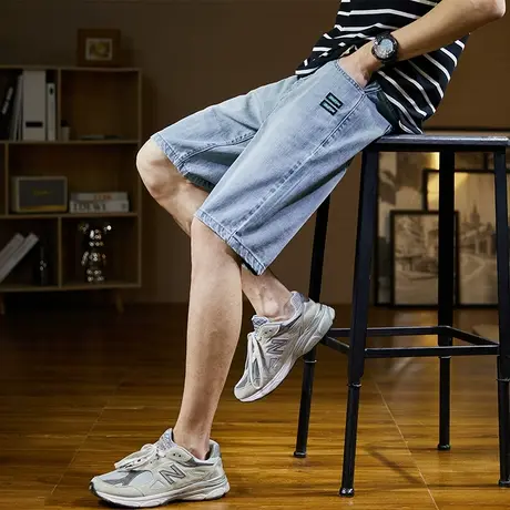 唐狮春夏季牛仔短裤男宽松阔腿显瘦薄款潮流直筒百搭五分裤子男图片