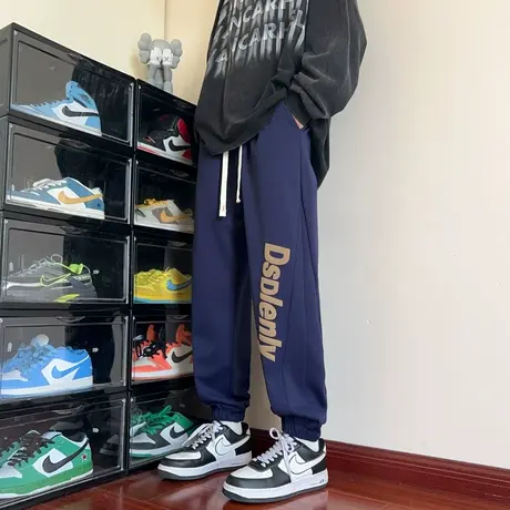 加绒裤子男春秋款宽松百搭束脚裤男生春季休闲长裤青少年运动卫裤图片