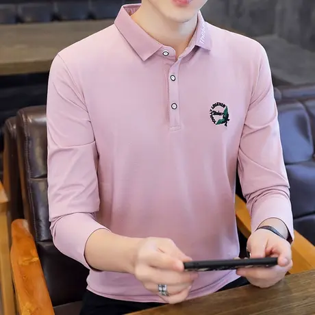 纯棉秋季新款男士长袖T恤翻领Polo衫韩版潮流刺绣青年休闲打底衫商品大图