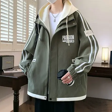 灯芯绒外套男春秋冬季新款潮牌宽松假两件夹克男装青少年休闲上衣图片