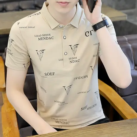 polo衫男士短袖高端印花男装潮流翻领t恤男潮牌ins夏季薄款上衣服商品大图