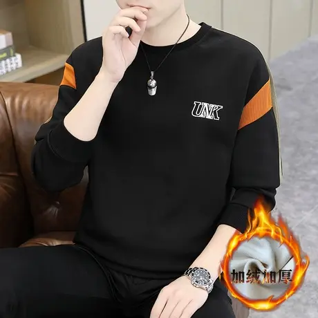 2023冬季新款潮牌加绒加厚长袖卫衣男士休闲帅气内搭冬季打底衫商品大图