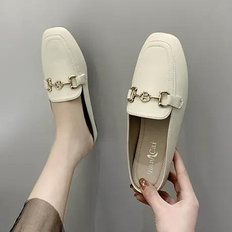 包头半拖鞋女夏外穿2023年秋季新款懒人穆勒方头平底单鞋半托鞋子商品大图