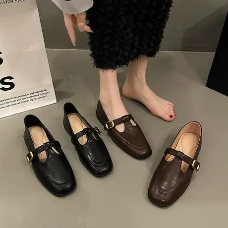 法式小皮鞋女2024新款春秋季平底单鞋一脚蹬玛丽珍女鞋时尚乐福鞋商品大图