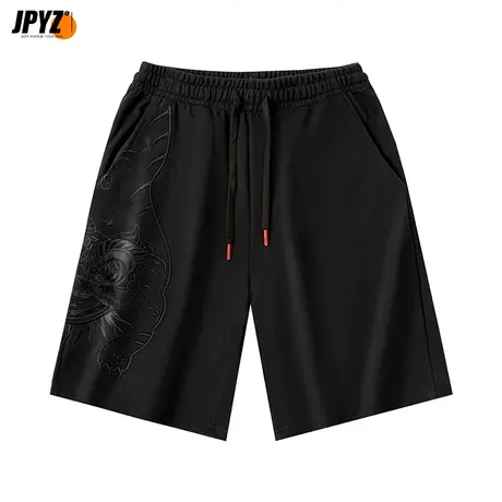 男士休闲国潮五分裤2023新款直筒宽松男裤中国风醒狮刺绣夏季短裤商品大图