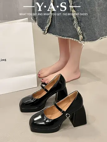 法式玛丽珍鞋女小众设计黑色jk复古高跟鞋婚鞋小皮鞋2024春季单鞋商品大图