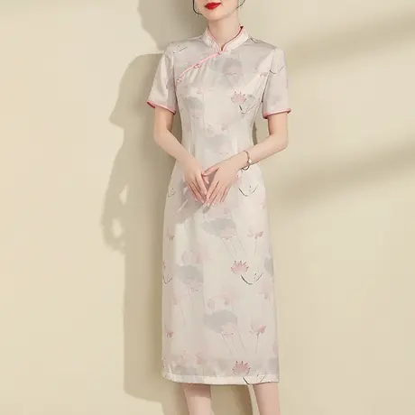 水墨青华2024夏季新品立领新中式国风旗袍裙优雅百搭花色连衣裙图片