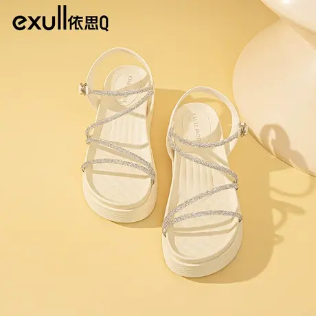 依思q水钻凉鞋女夏季2024年新款厚底休闲小香风海边沙滩凉拖外穿图片