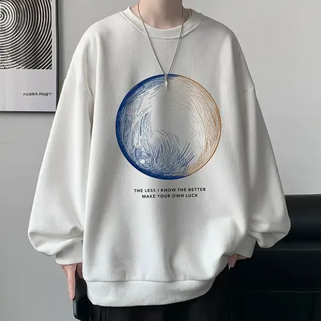 长袖t恤男春秋季新款港风ins宽松运动上衣青少年潮牌印花圆领卫衣商品大图