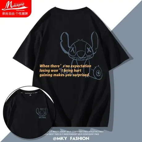 史迪仔联名男士短袖t恤男夏季纯棉圆领嘻哈宽松时尚潮牌学生半袖图片