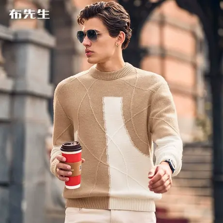 MrBu布先生撞色色块长袖羊毛衫 秋冬半高领加厚衣服男上衣KT01689图片
