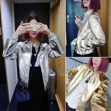 炸街亮面机车皮衣女2021年春秋季百搭韩版宽松短款bf港风情侣外套商品大图