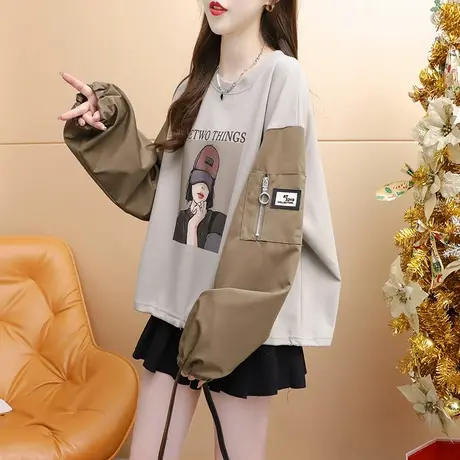 减10】设计感拼接卫衣外套女2023新款早秋洋气减龄宽松慵懒风上衣图片