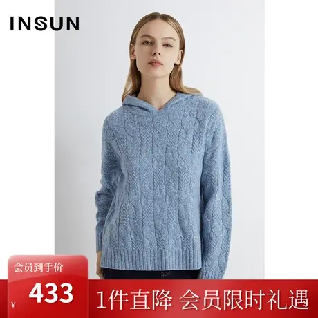 恩裳2022冬季纯羊毛舒适蓬松轻盈休闲套头连帽毛织衫商品大图