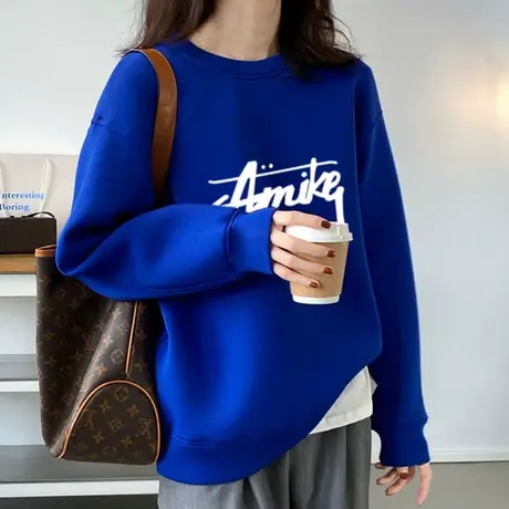 克莱因蓝卫衣女2023秋冬新款美式复古oversize慵懒风宽松长袖上衣商品大图