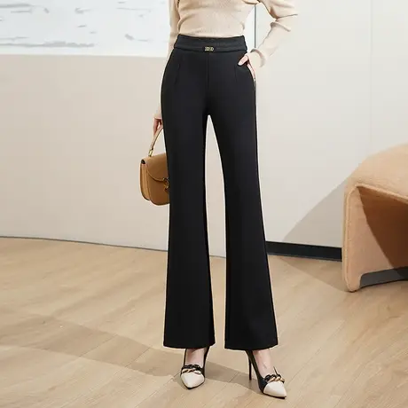 黑色微喇叭裤女2023秋季新款高腰通勤显瘦休闲弹力百搭微喇长裤子图片