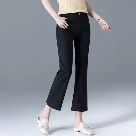 八分喇叭裤女夏薄款修身显瘦黑色裤子女2023新款高腰微喇裤九分裤商品大图