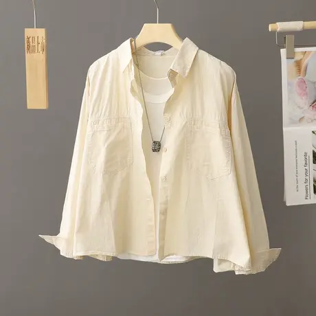 休闲衬衫外套女士小个子穿搭短款上衣2023新款秋季短款衬衣女上衣商品大图