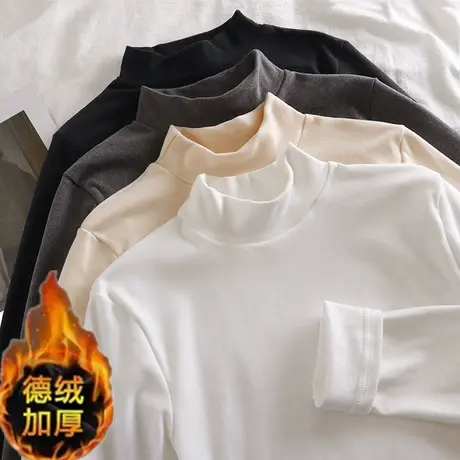 德绒半高领打底衫女秋冬2023年新款长袖修身显瘦保暖内搭上衣t恤商品大图