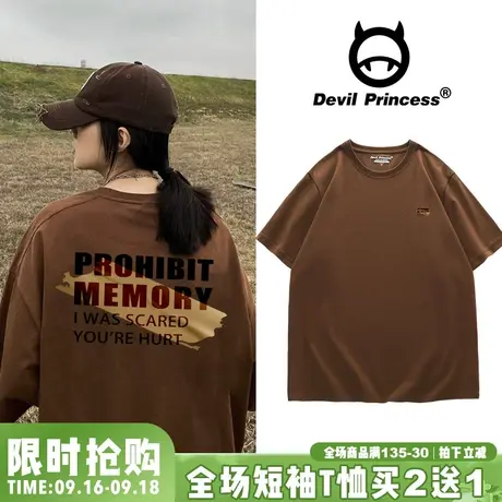 oversize街头风欧货大版咖啡色短袖女T恤宽松韩版超火BF风半袖夏图片