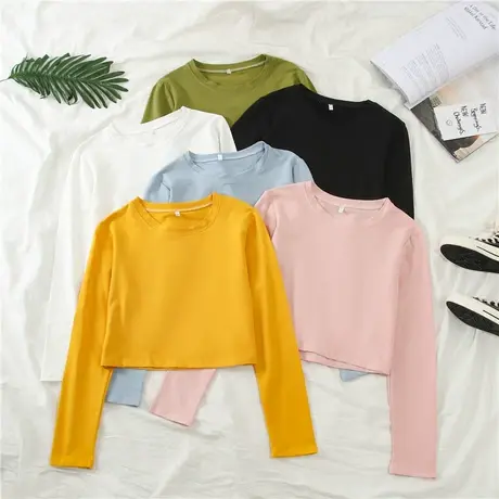 2023年网红初秋季新款短款女装春秋高腰露脐上衣ins超火长袖T恤潮商品大图
