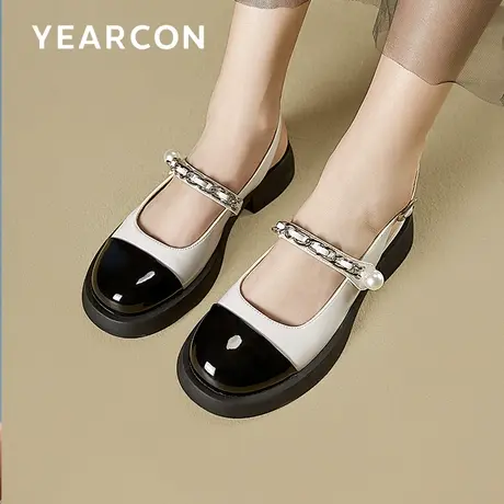 意尔康玛丽珍凉鞋女2023年夏季复古圆包头单鞋小众厚底甜酷小皮鞋商品大图